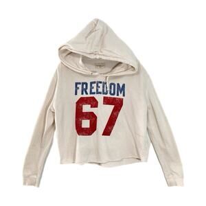 Ralph Lauren D&S Cropped Graphic "Freedom" Hoodie LARGE Cream RARE Costal
